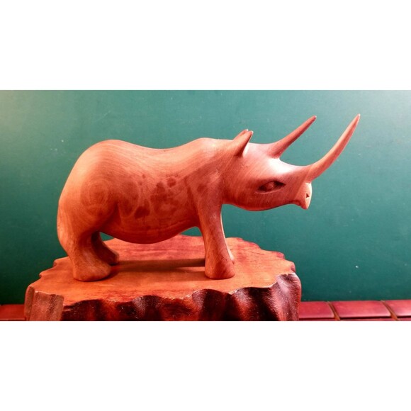 Vintage Rhino Rhinoceros Hand Carved Teak Wood Figurine African Kenya Safari - Picture 3 of 7